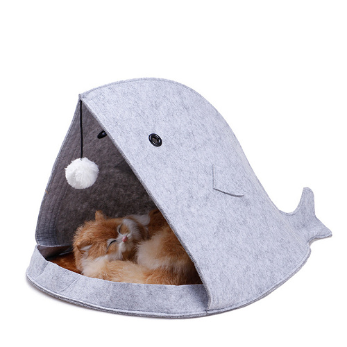 shark shape felt pet house with cushion