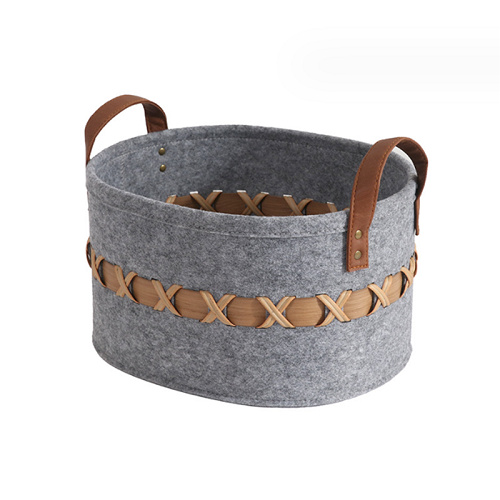 wood handle felt toy storage basket