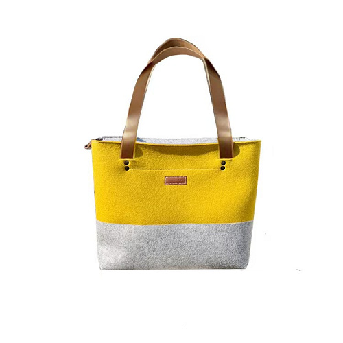 Double Color Sewing Felt Tote Bag with PU Handle